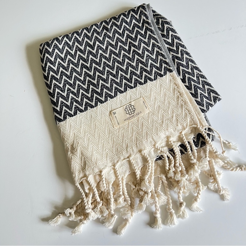 Madamelique Turkish dark Gray and Cream Table Runner/Kitchen Towel/Mat